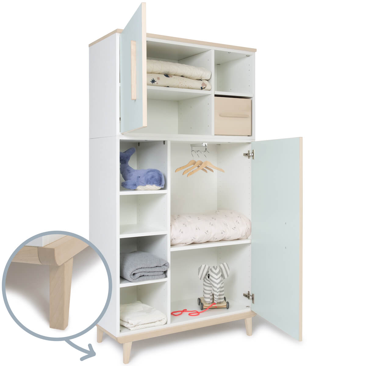Armario 173 cm 2 puertas NADO retro acabado fresno mint