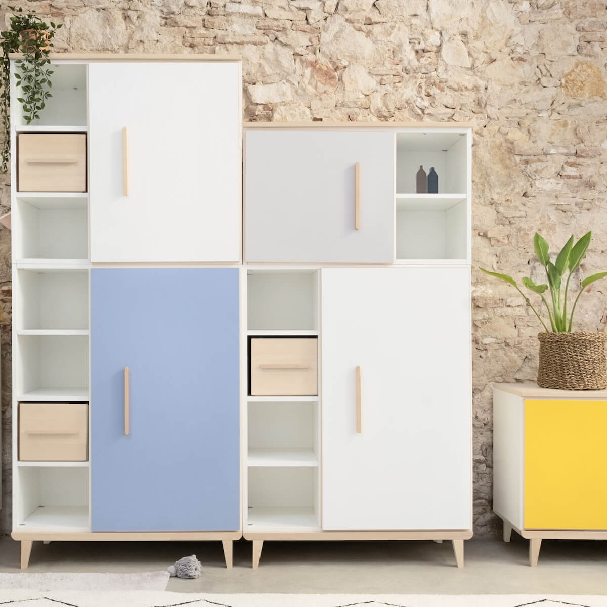 Armario 173 cm 2 puertas NADO retro acabado fresno mint