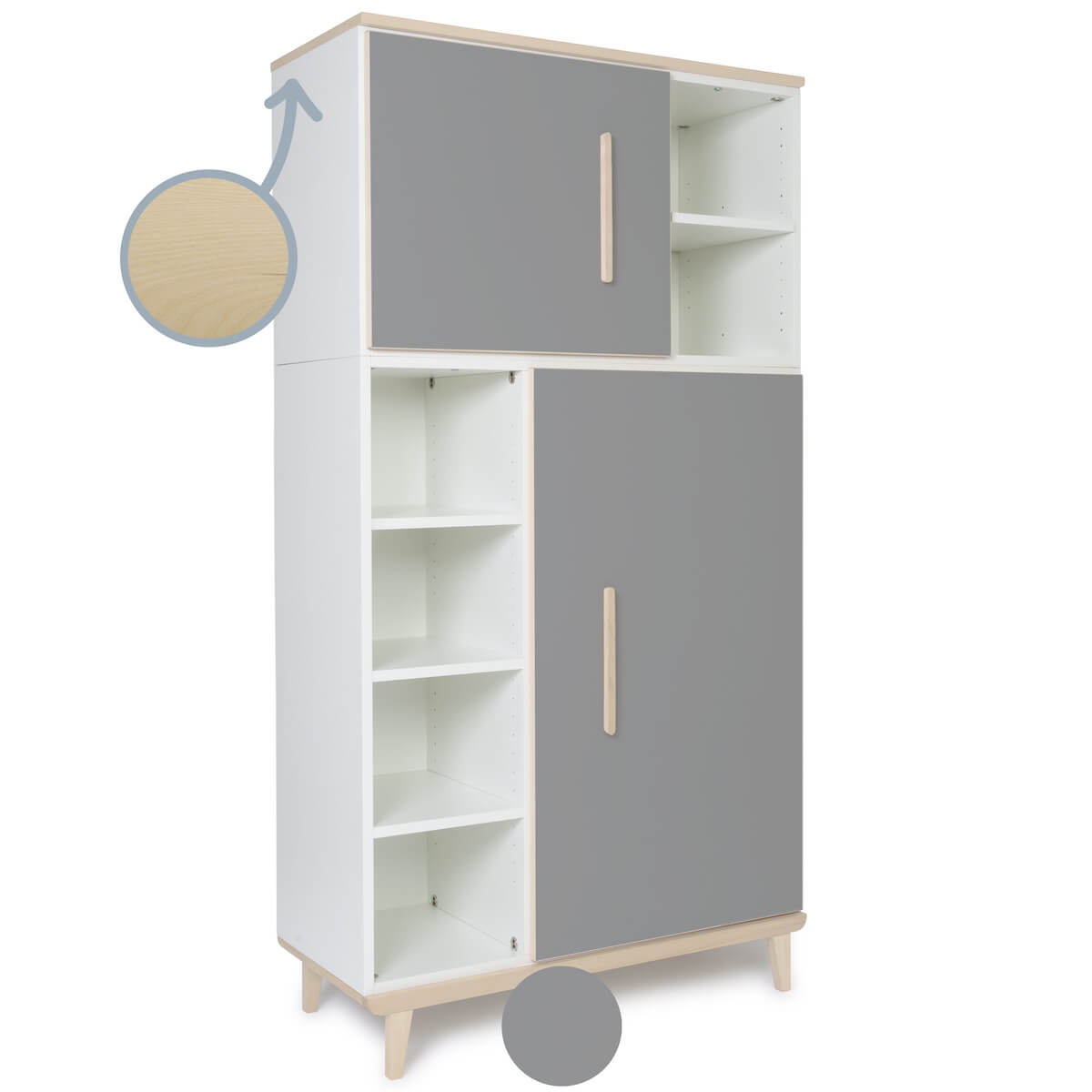 Armario 173 cm 2 puertas NADO retro acabado fresno slate grey