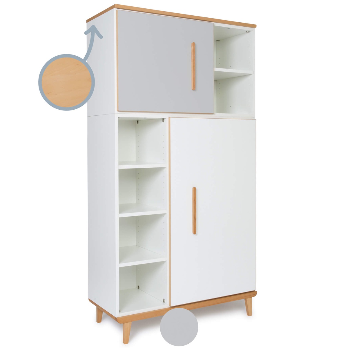 Armario 173 cm 2 puertas NADO Retro acabado haya manhattan grey-white