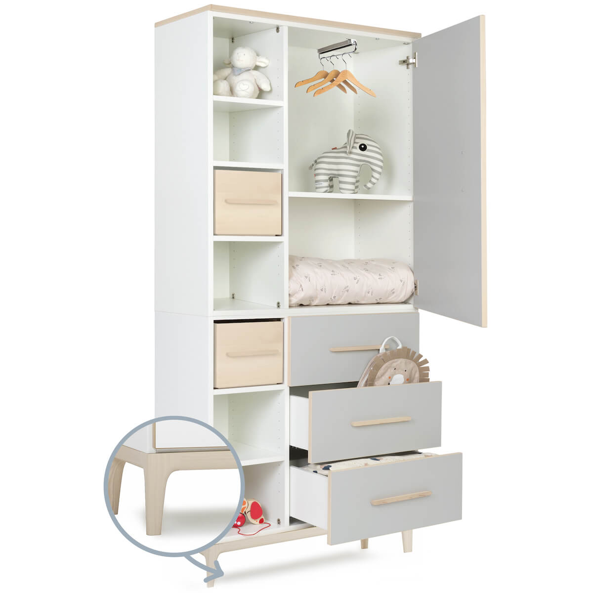 Armario 198 cm 1 puerta 3 cajones NADO Curve acabado fresno manhattan grey