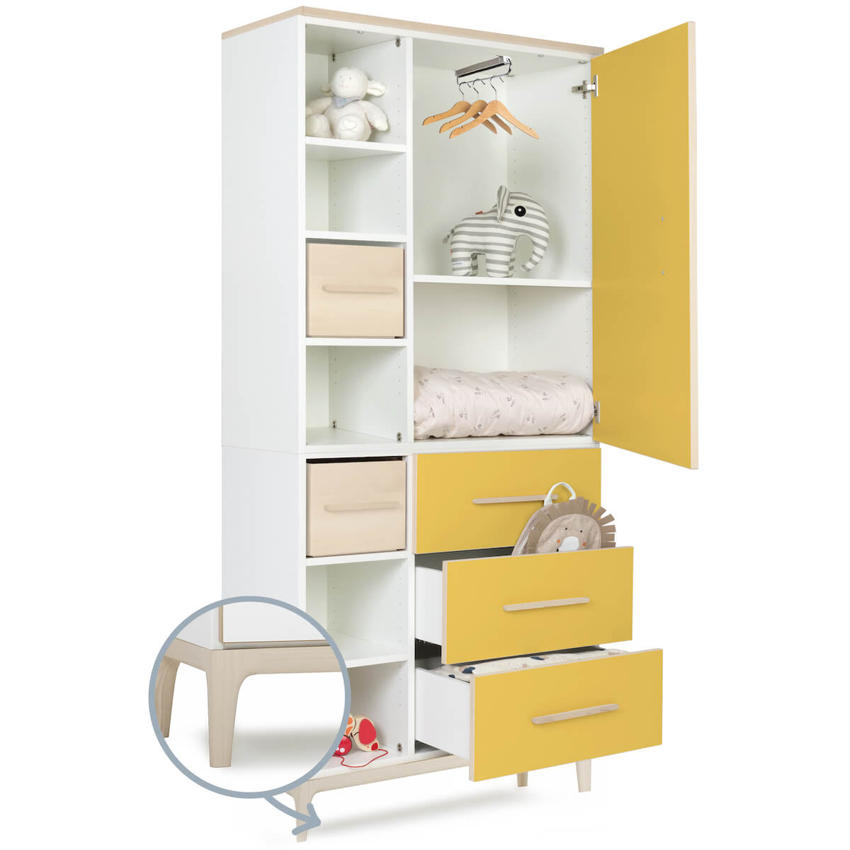Armario 198 cm 1 puerta 3 cajones NADO Curve acabado fresno sunshine yellow
