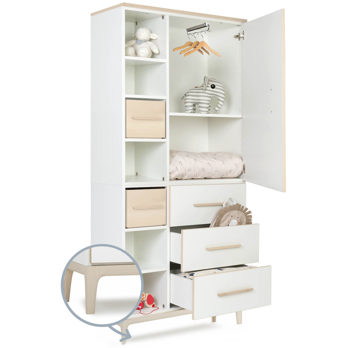 Armario 198 cm 1 puerta 3 cajones NADO Curve acabado fresno white