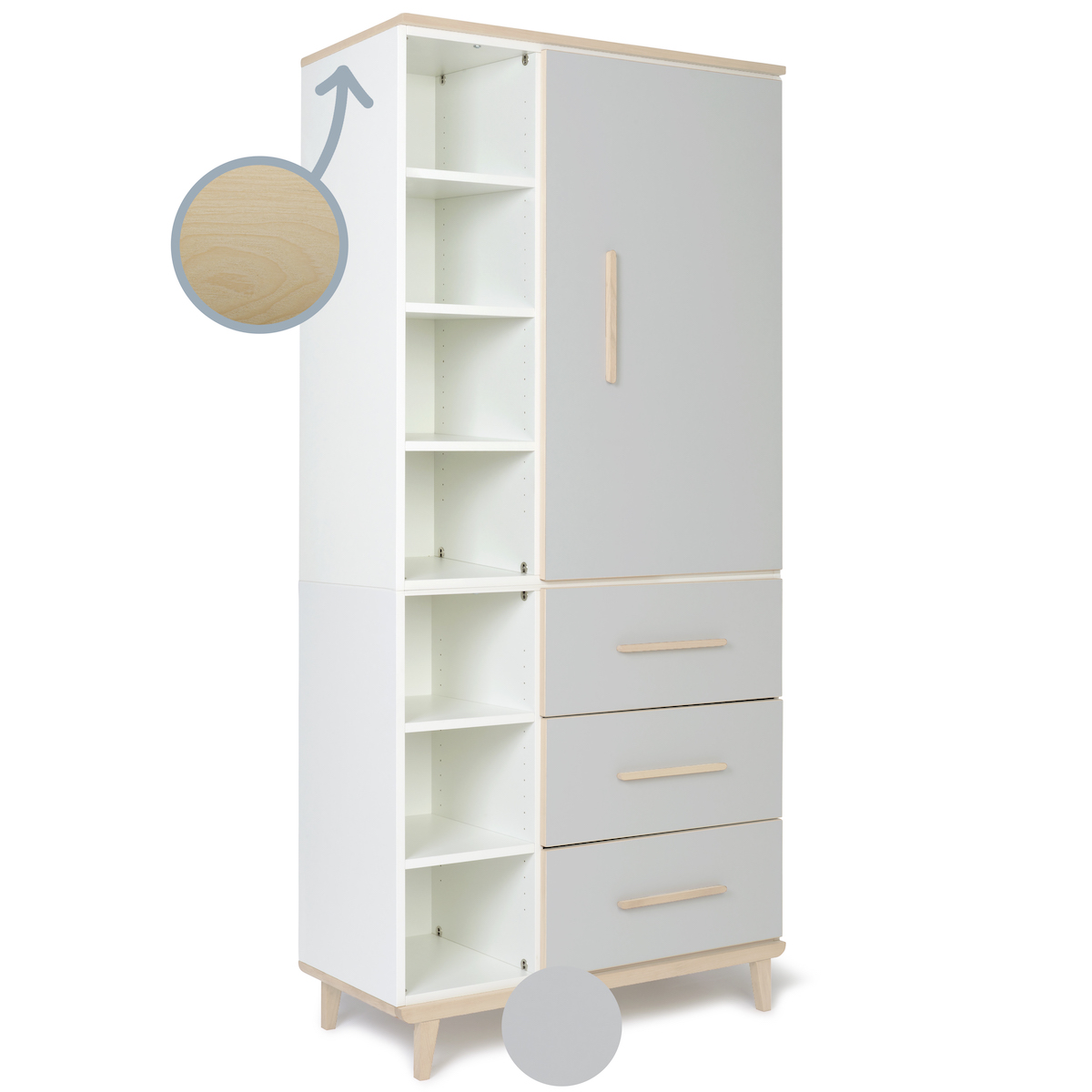 Armario 198 cm 1 puerta 3 cajones NADO Retro acabado fresno manhattan grey
