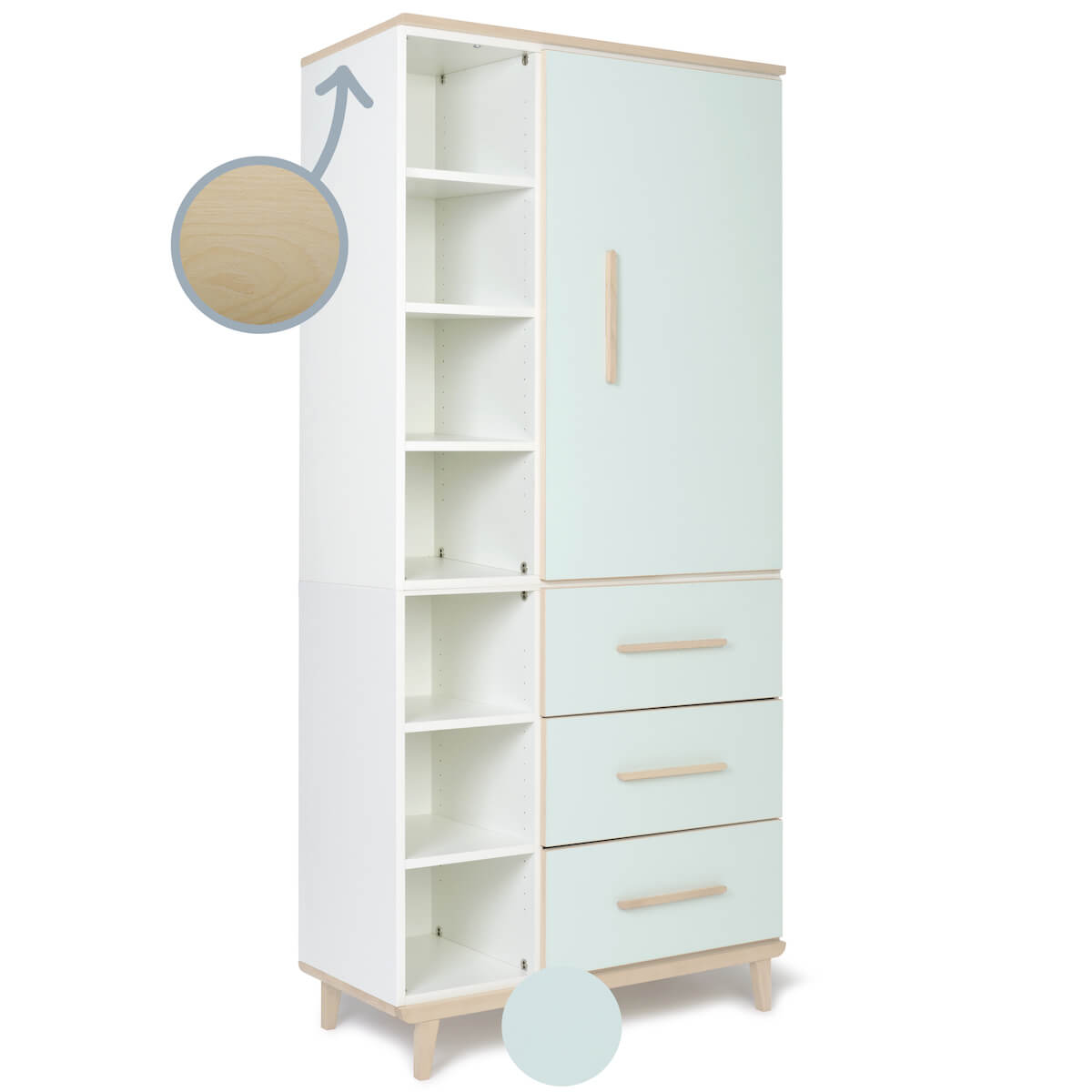 Armario 198 cm 1 puerta 3 cajones NADO Retro acabado fresno mint