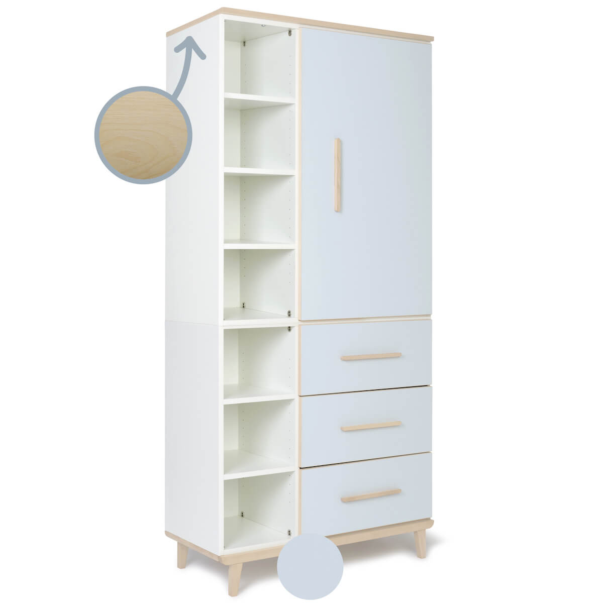 Armario 198 cm 1 puerta 3 cajones NADO Retro acabado fresno sky blue