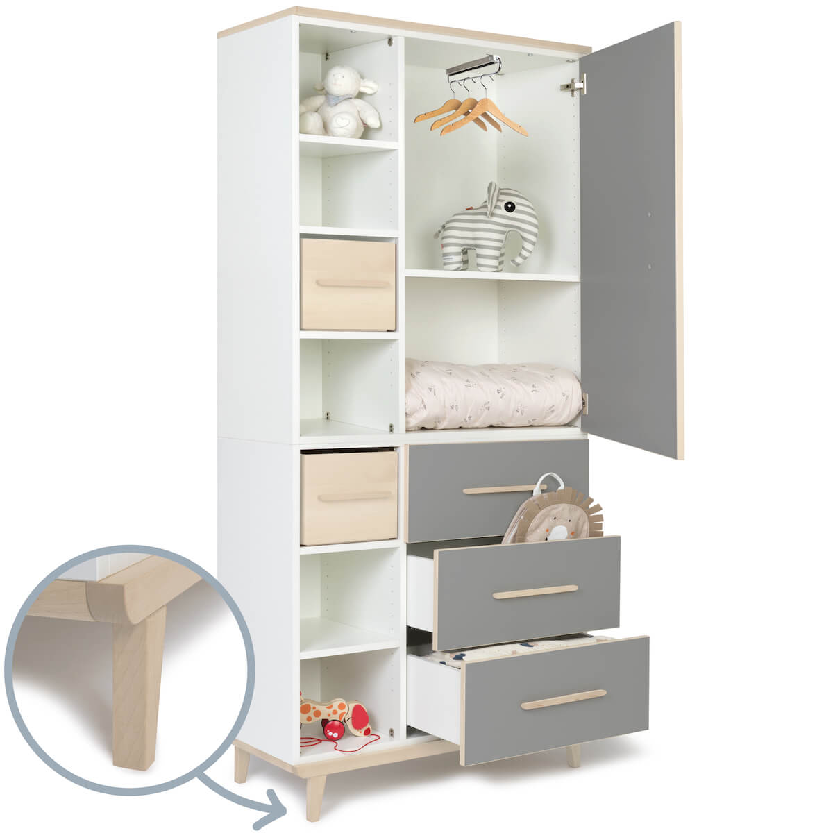 Armario 198 cm 1 puerta 3 cajones NADO Retro acabado fresno slate grey