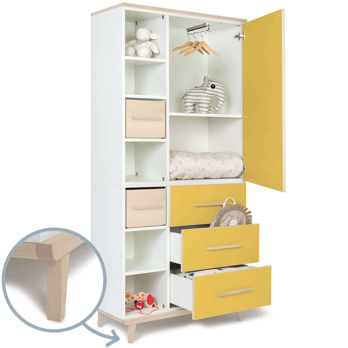 Armario 198 cm 1 puerta 3 cajones NADO Retro acabado fresno sunshine yellow