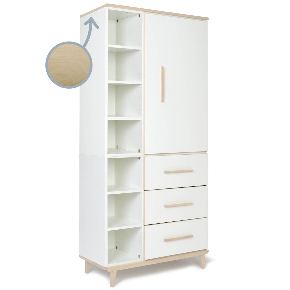 Armario 198 cm 1 puerta 3 cajones NADO Retro acabado fresno white