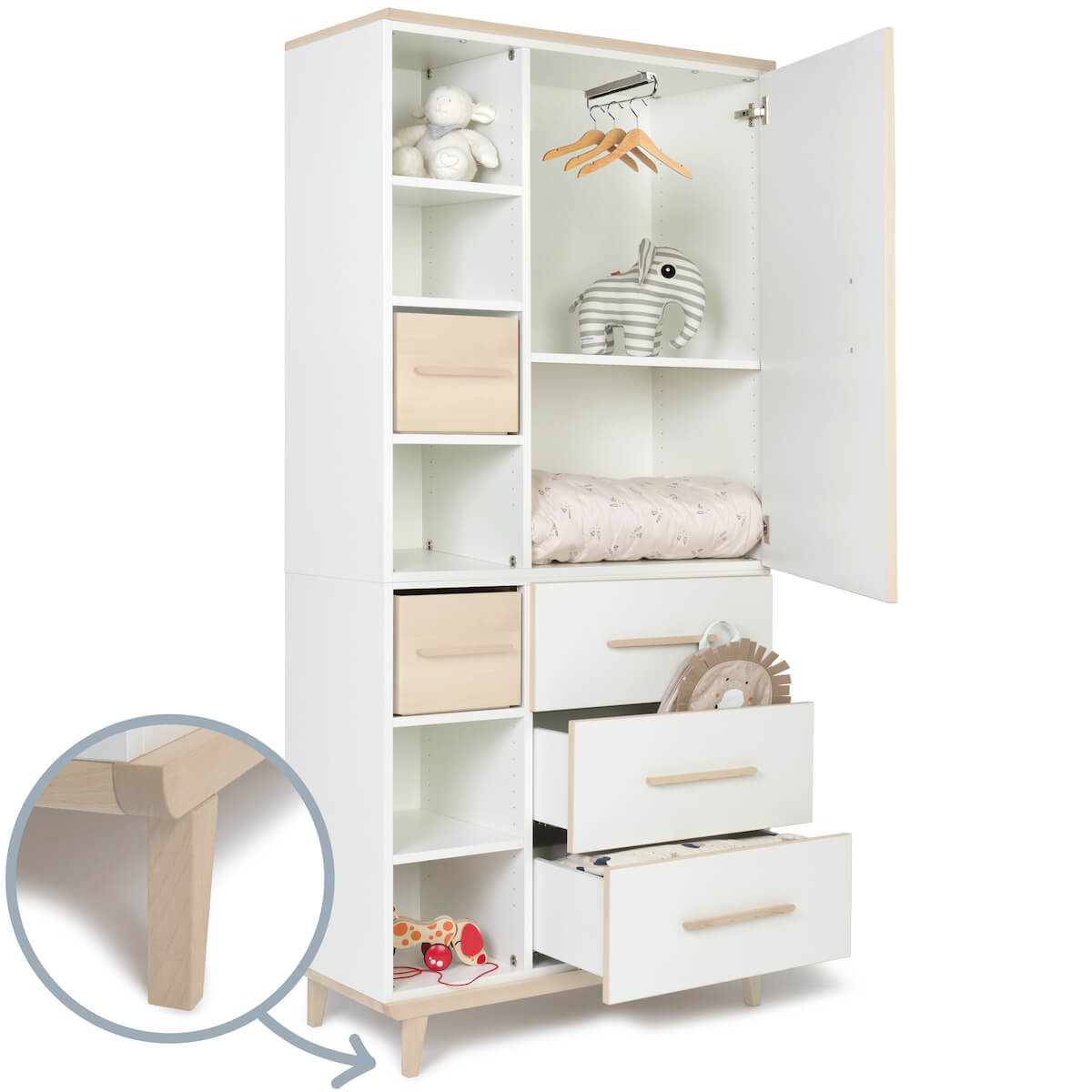 Armario 198 cm 1 puerta 3 cajones NADO Retro acabado fresno white