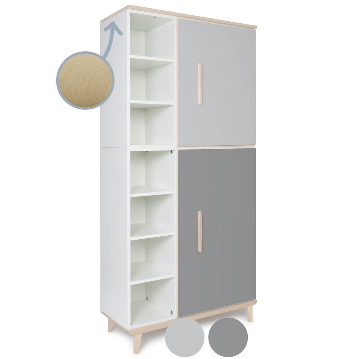 Armario 198 cm 2 puertas NADO Retro acabado fresno manhattan grey-slate grey