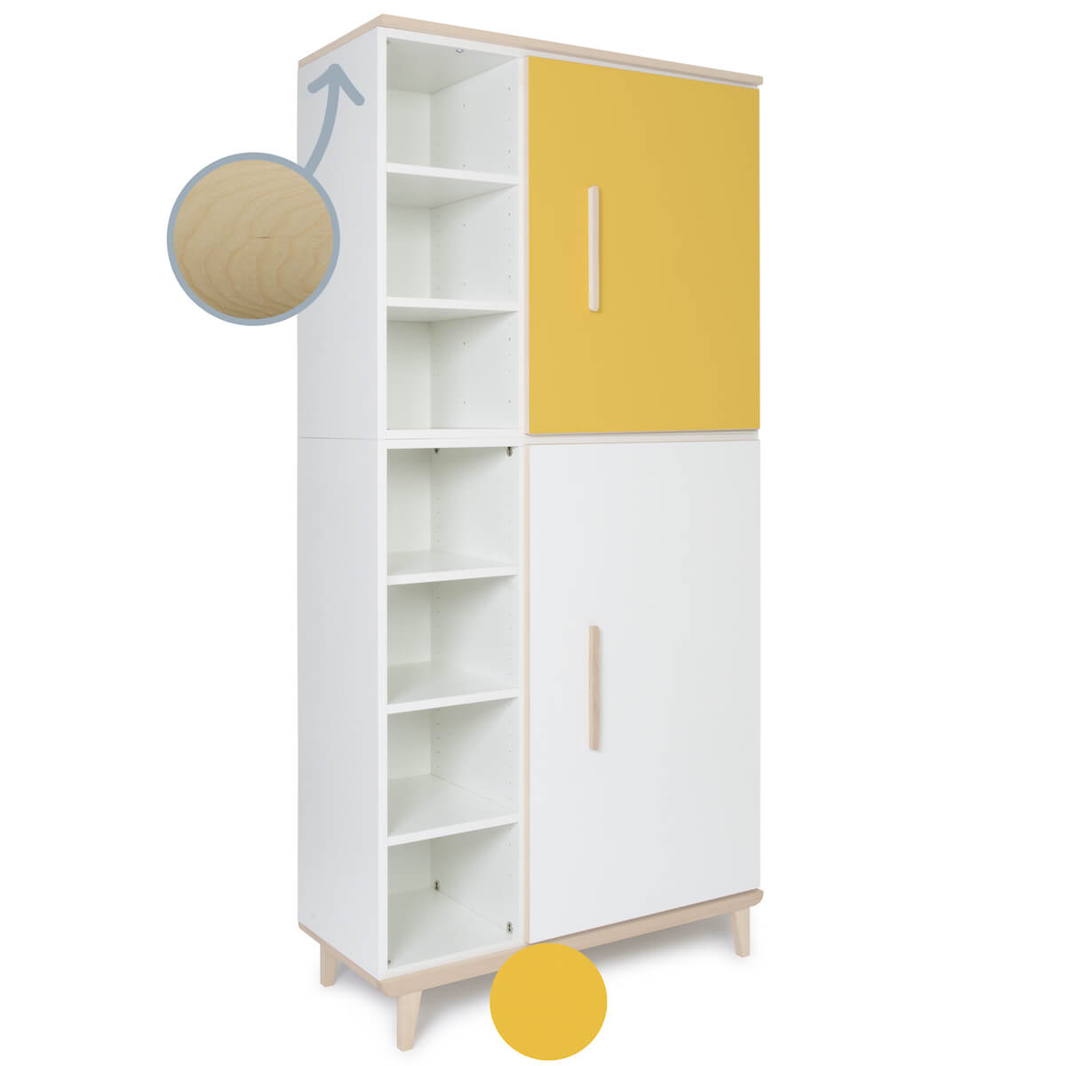 Armario 198 cm 2 puertas NADO Retro acabado fresno sunshine yellow-white