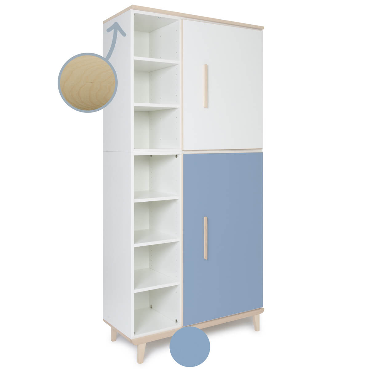 Armario 198 cm 2 puertas NADO Retro acabado fresno white-capri blue