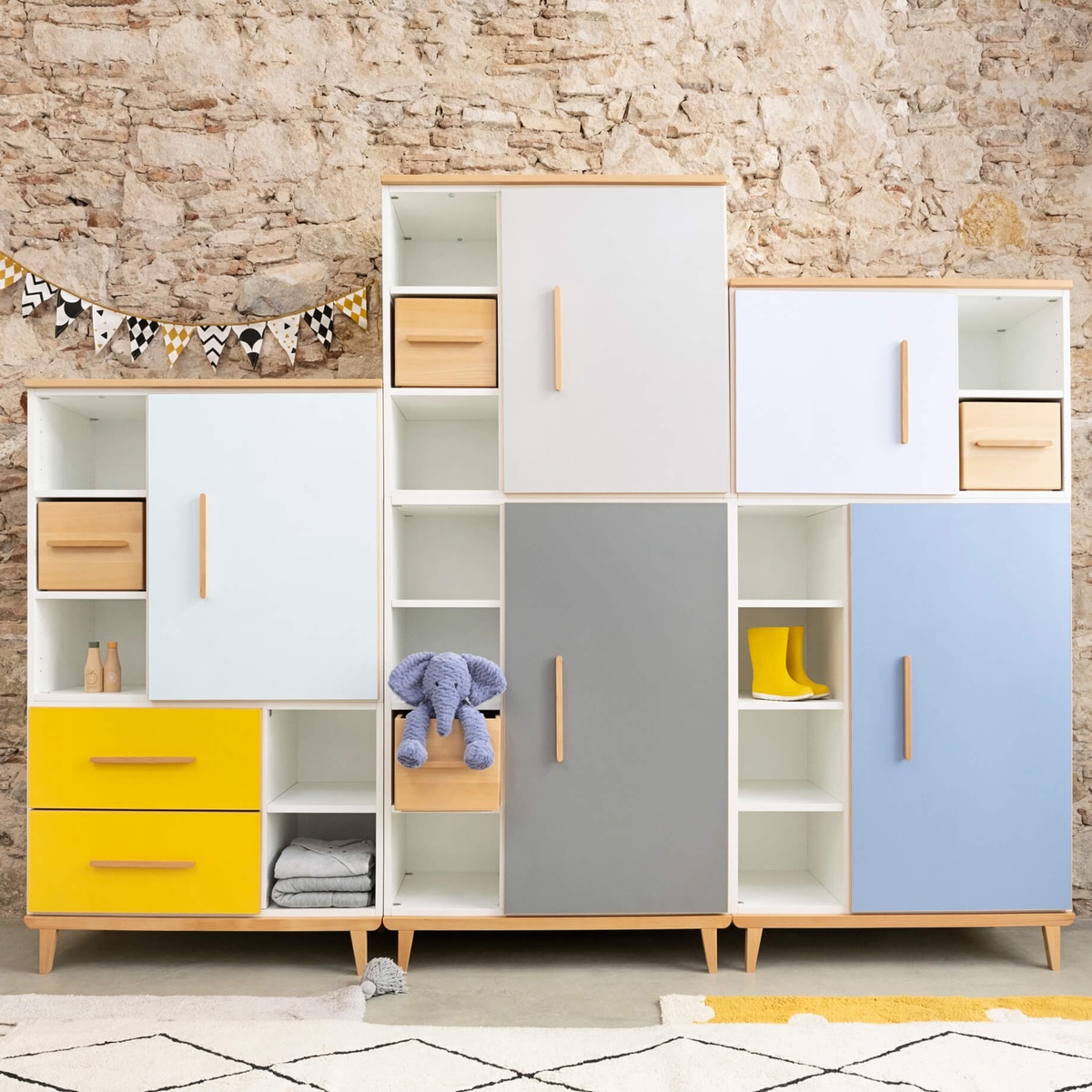 Armario 198 cm 2 puertas NADO Retro acabado haya manhattan grey