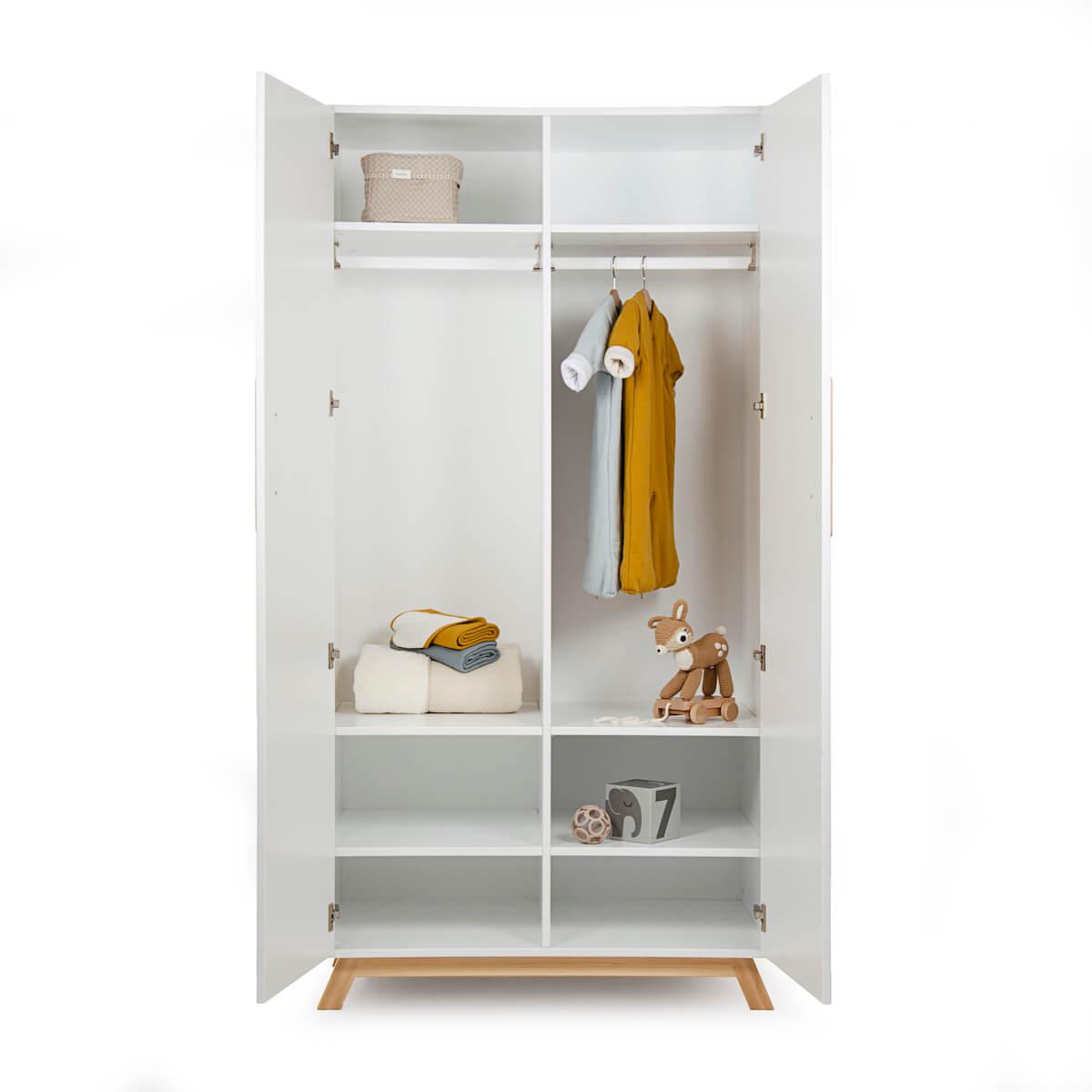 Armario 2 puertas SARA Basiak MDF blanco y haya aceitada