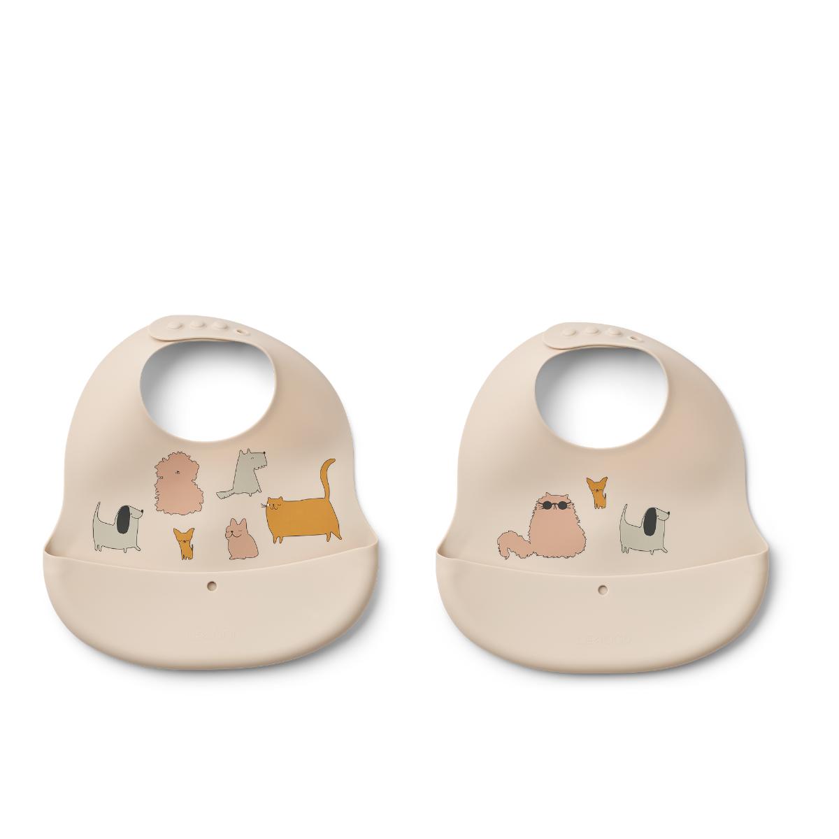 Babero silicona 2uds EMBER Liewood  Cats and Dogs sandy