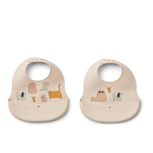 Babero silicona 2uds EMBER Liewood  Cats and Dogs sandy