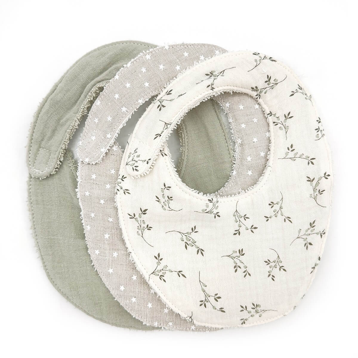 Baberos 3uds Babyshower olive bloom