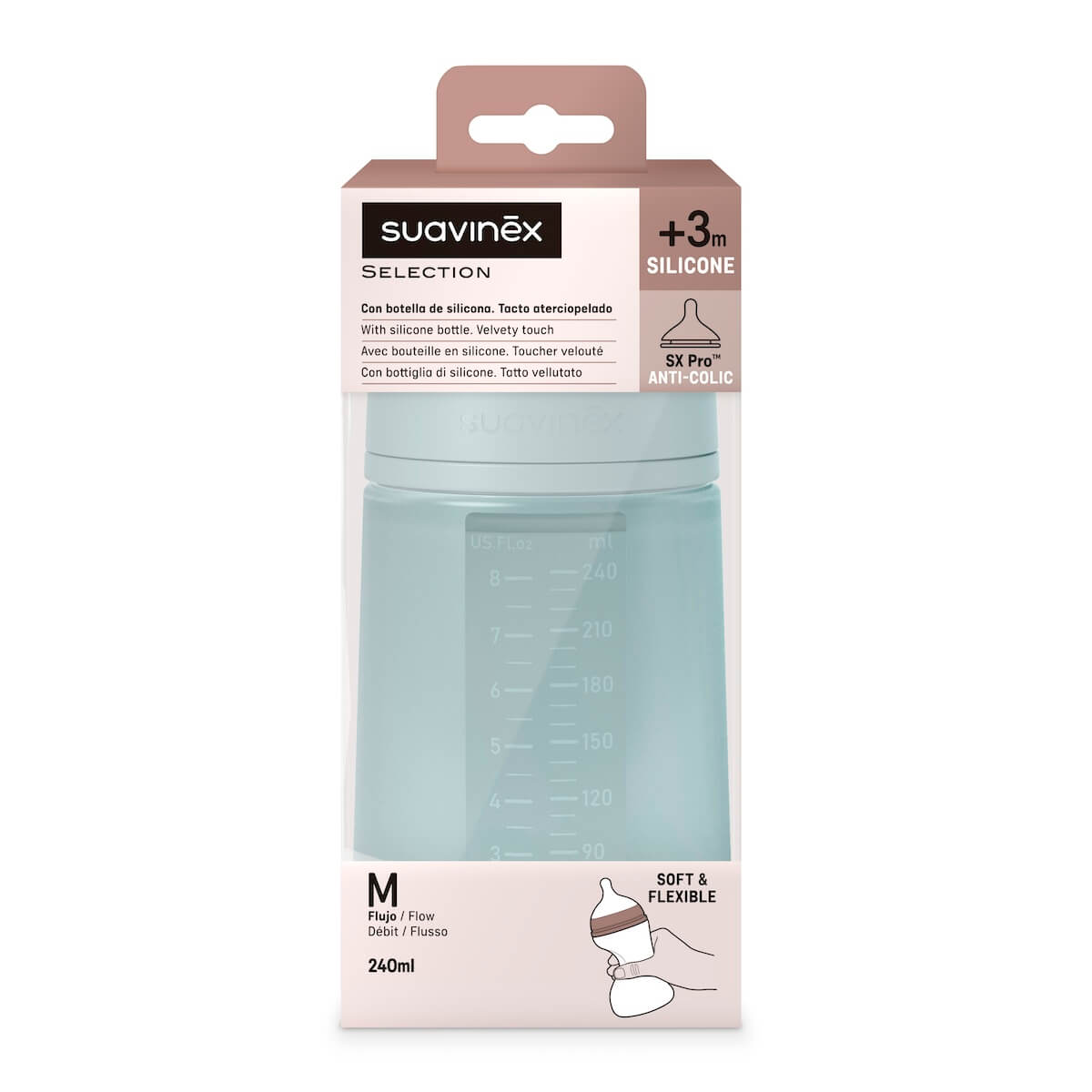 Biberón silicona 240ml COLOUR ESSENCE Suavinex azul
