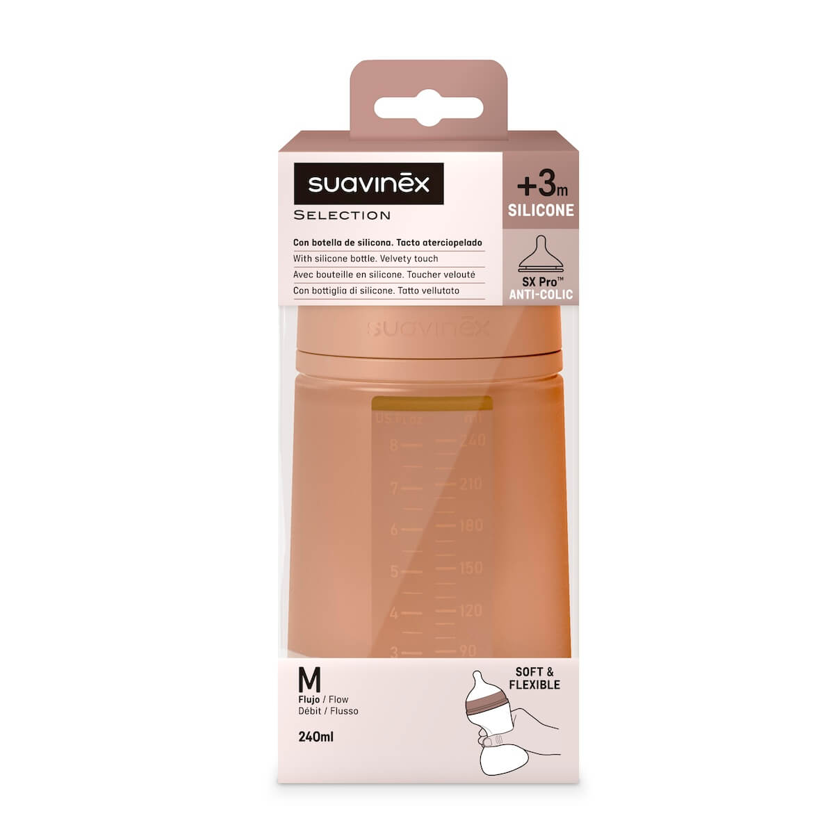 Biberón silicona 240ml COLOUR ESSENCE Suavinex teja