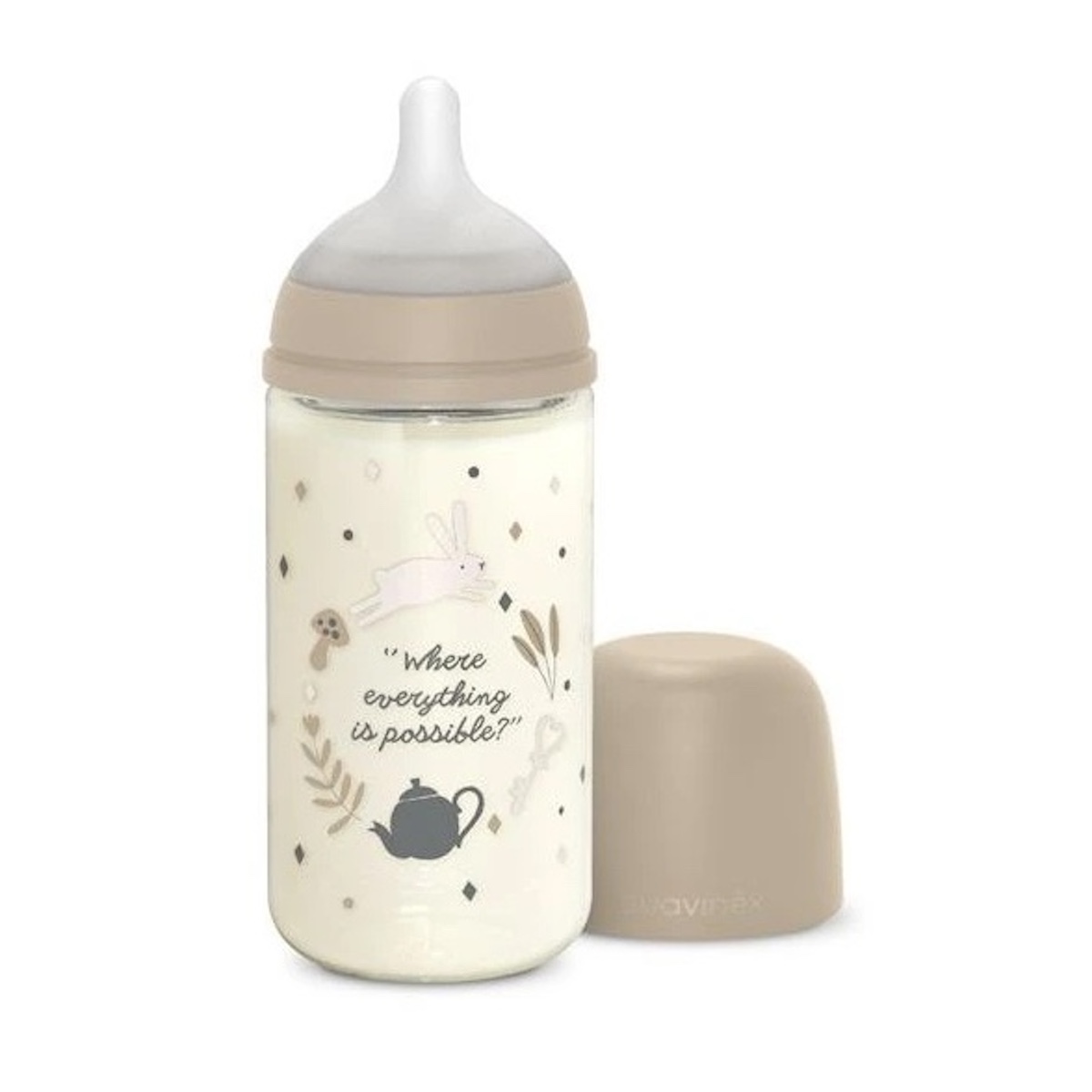 Biberón vidrio 240ml WONDERLAND Suavinex Frase beige
