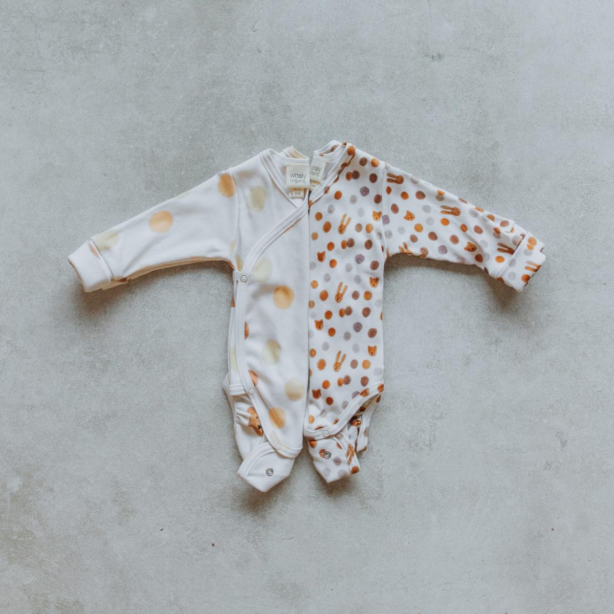 Body cruzado manga larga 50-56cm NOOS Wooly Organic small caramel dots