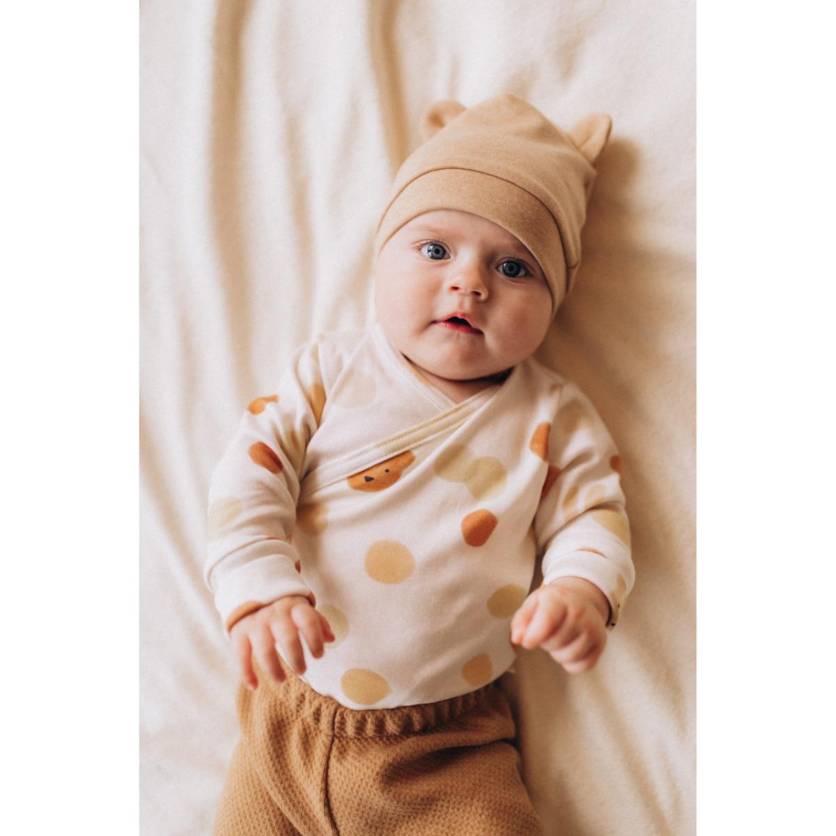 Body cruzado manga larga 62-68cm NOOS Wooly Organic small caramel dots