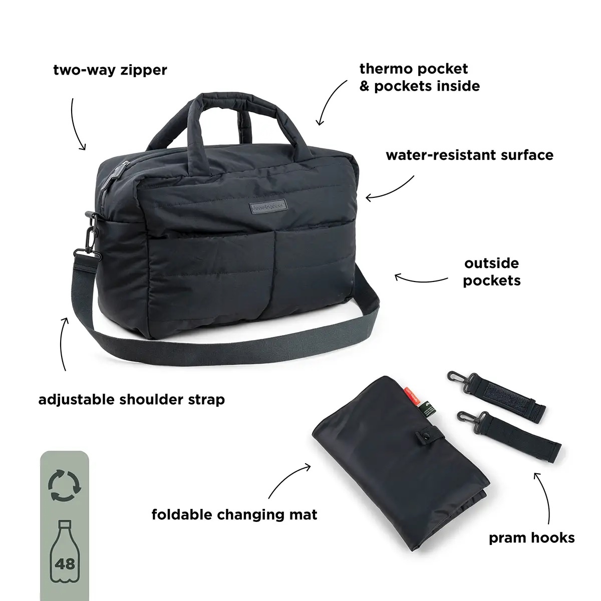 Bolso cambiador acolchado Done by Deer black