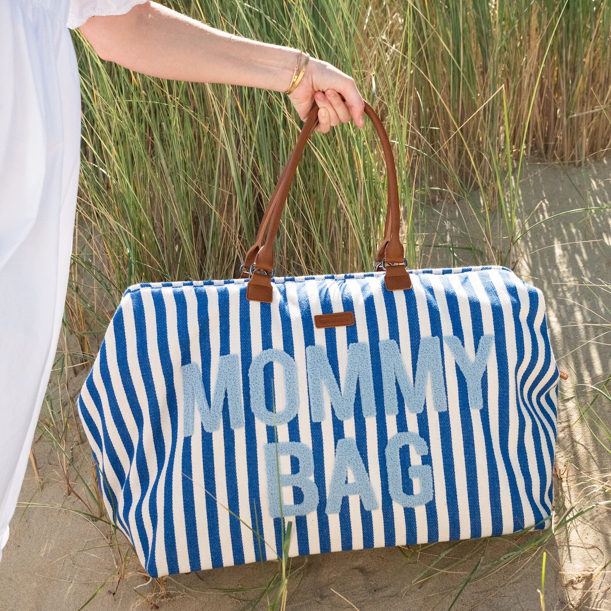 Bolso cambiador MOMMY BAG Childhome rayas azul-blanco