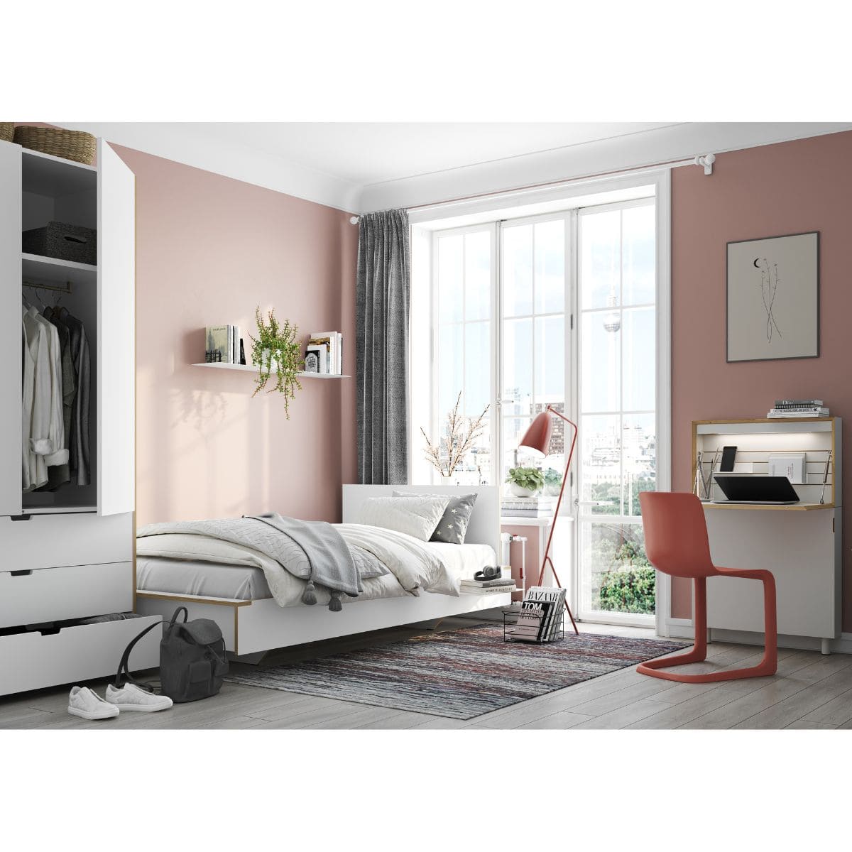 Cama 120x200cm FLAI Müller Small Living CPL blanco