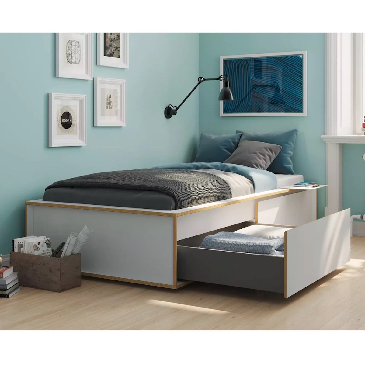 Cama 140x200cm 2 cajones-cabecero SPAZE Müller Small Living blanco