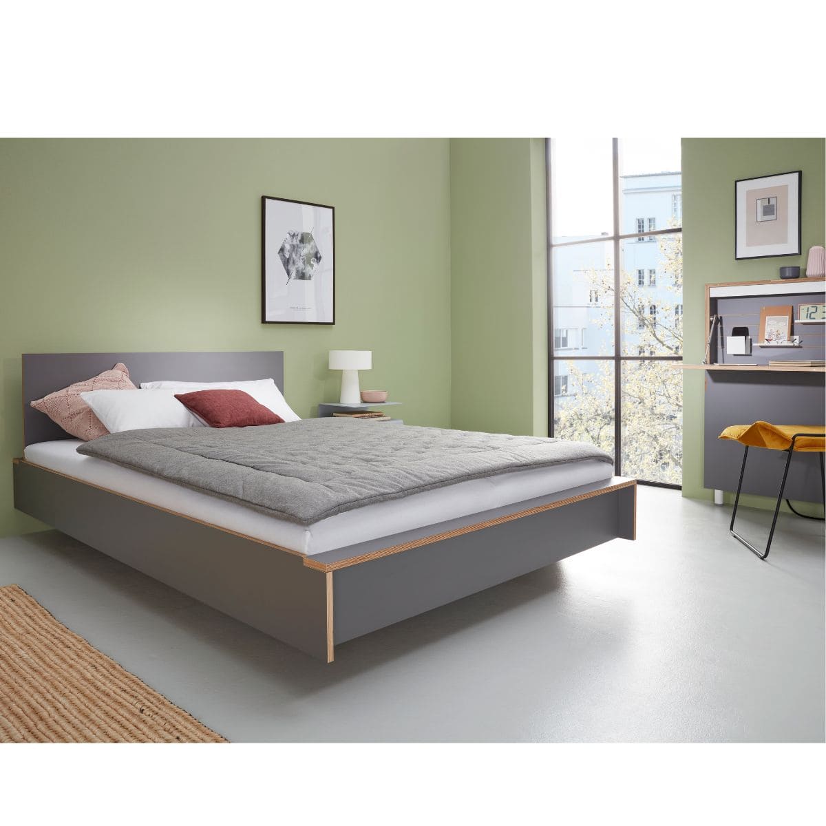 Cama 140x200cm cabecero FLAI Müller Small Living CPL blanco
