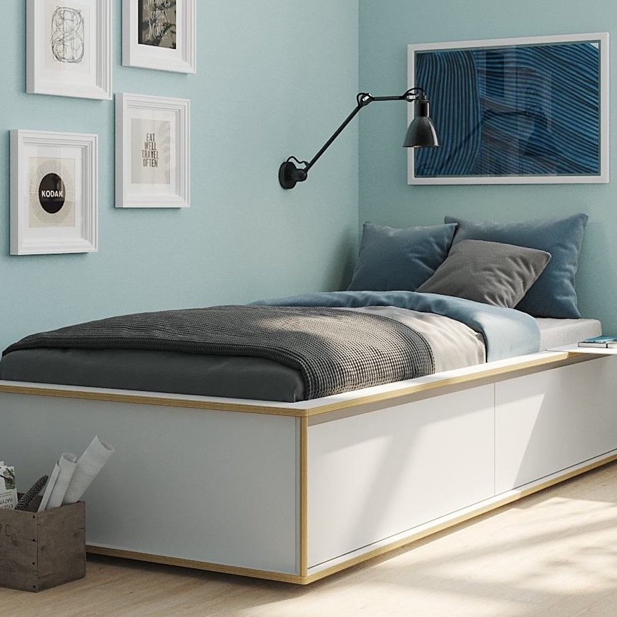 Cama 90x200cm 2 cajones-cabecero SPAZE Müller Small Living blanco