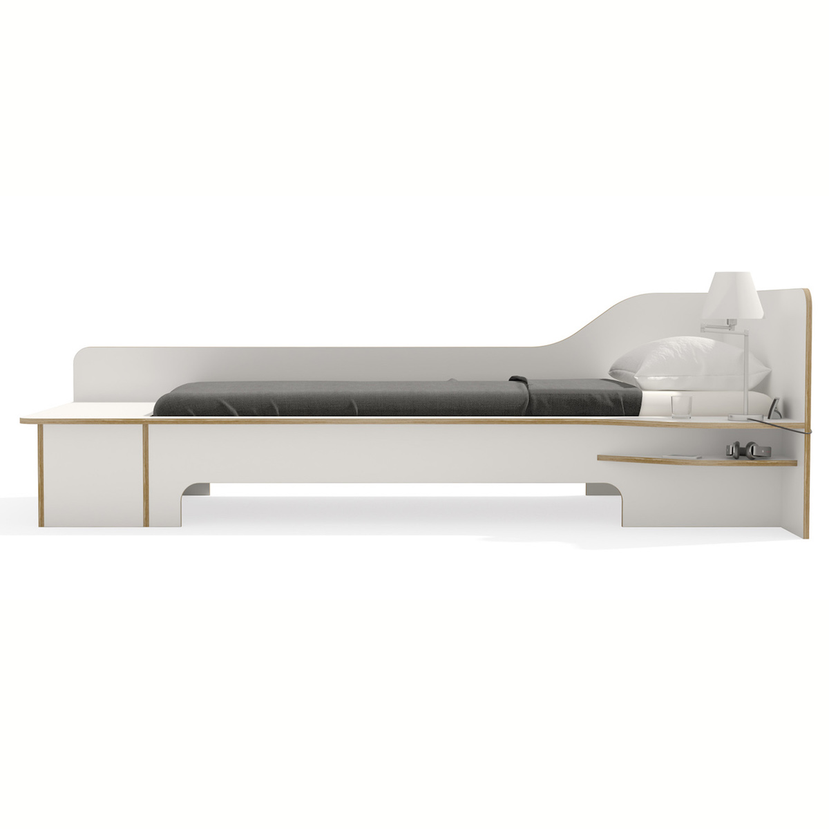 Cama 90x200cm versión derecha-cajón PLANE Müller Small Living blanco