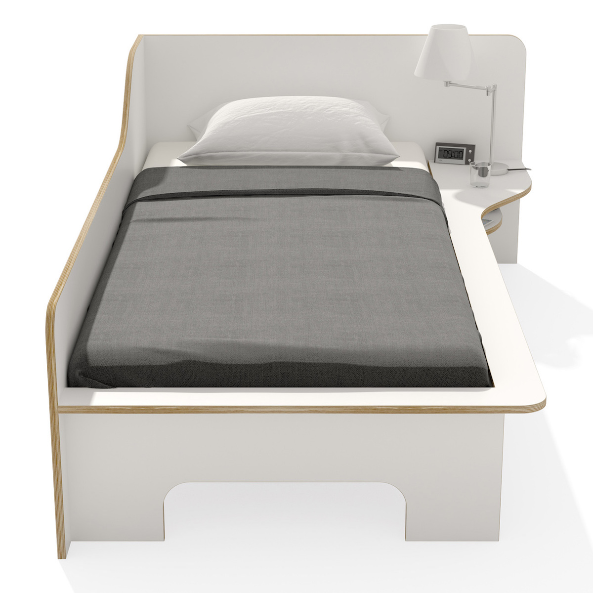 Cama 90x200cm versión derecha PLANE Müller Small Living blanco