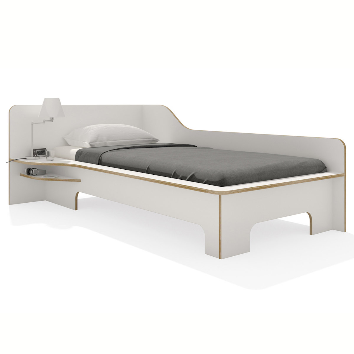 Cama 90x200cm versión izquierda PLANE Müller Small Living blanco