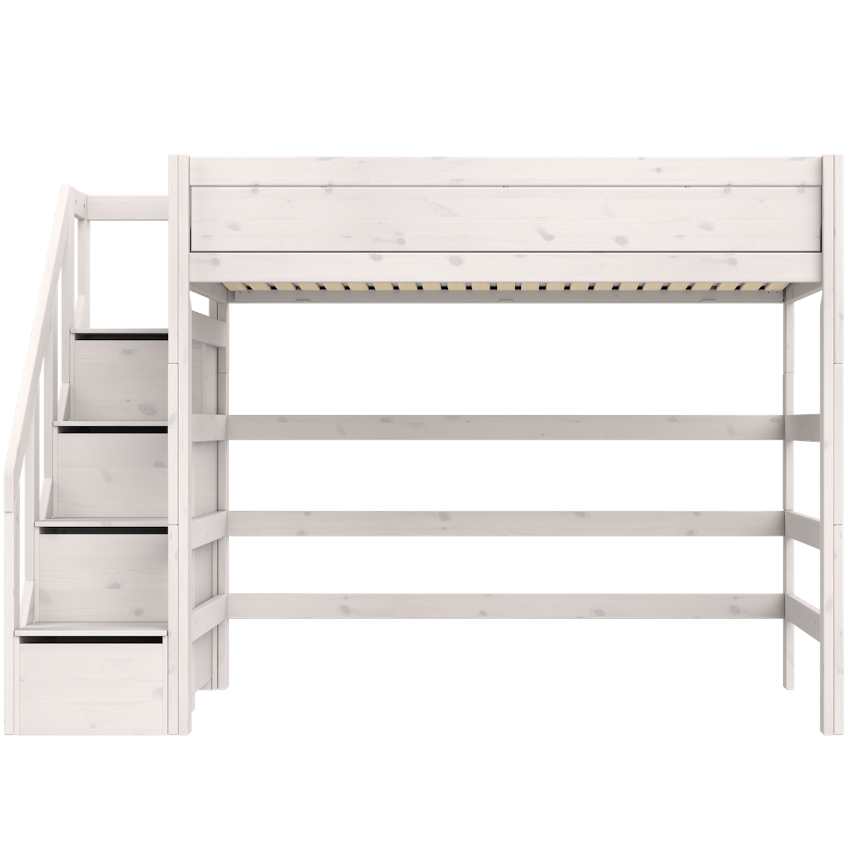 Cama alta 120x200cm escalera cajones DELUXE Lifetime whitewash