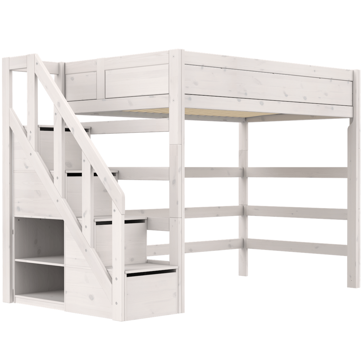Cama alta 120x200cm escalera cajones DELUXE Lifetime whitewash