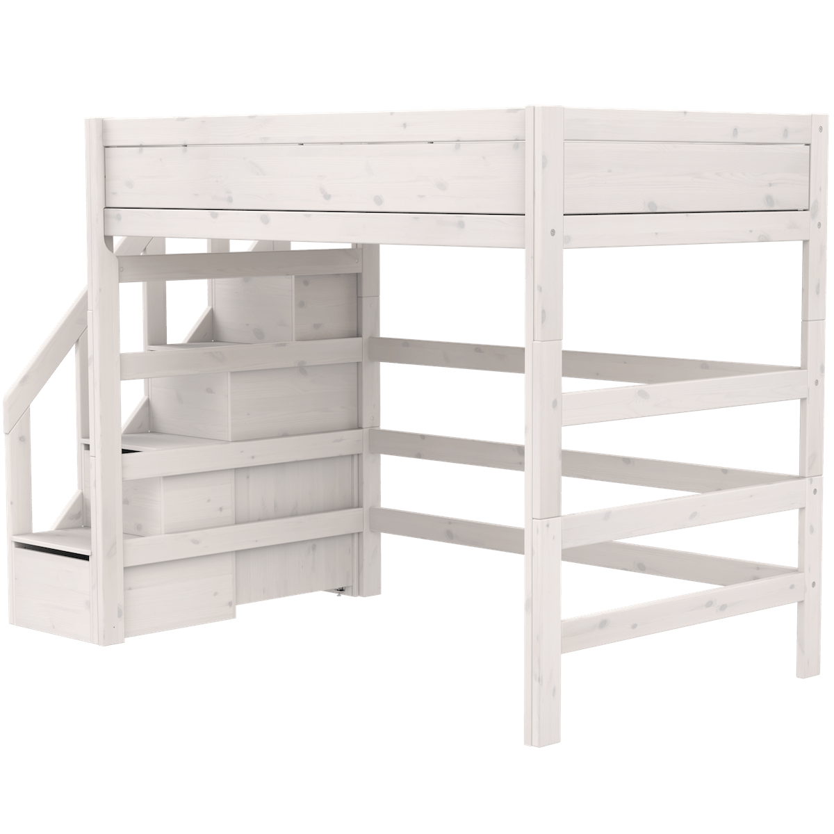 Cama alta 120x200cm escalera cajones DELUXE Lifetime whitewash
