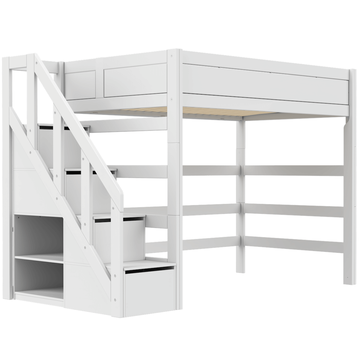 Cama alta 120x200cm escalera cajones PREMIUM Lifetime white