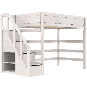 Cama alta 120x200cm escalera cajones PREMIUM Lifetime whitewash