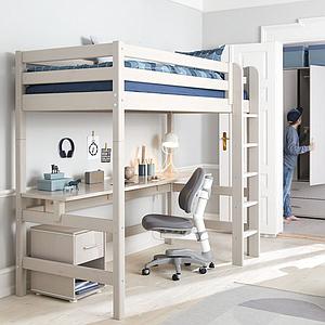 Cama alta 140x200cm escalera recta CLASSIC Flexa grey washed