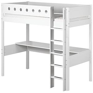 Cama alta 90x200 WHITE Flexa escalera recta barrera y patas blancas