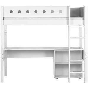 Cama alta 90x200 WHITE Flexa escalera recta barrera y patas blancas