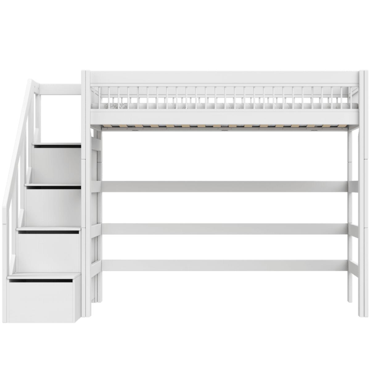 Cama alta 90x200cm escalera cajones BREEZE Somier Deluxe Lifetime blanco