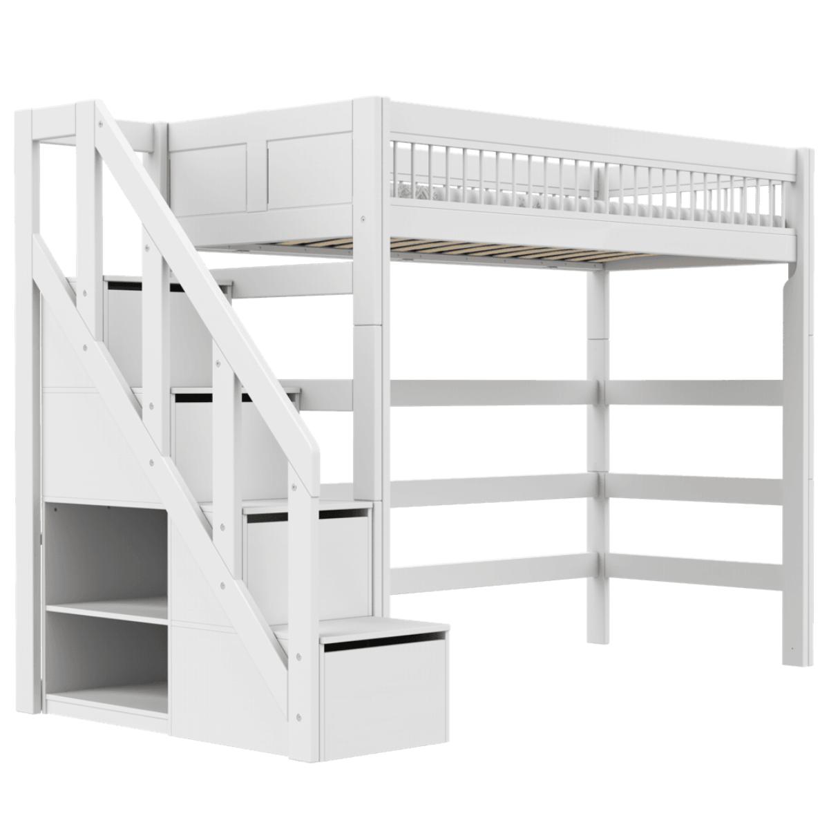 Cama alta 90x200cm escalera cajones BREEZE Somier Deluxe Lifetime blanco