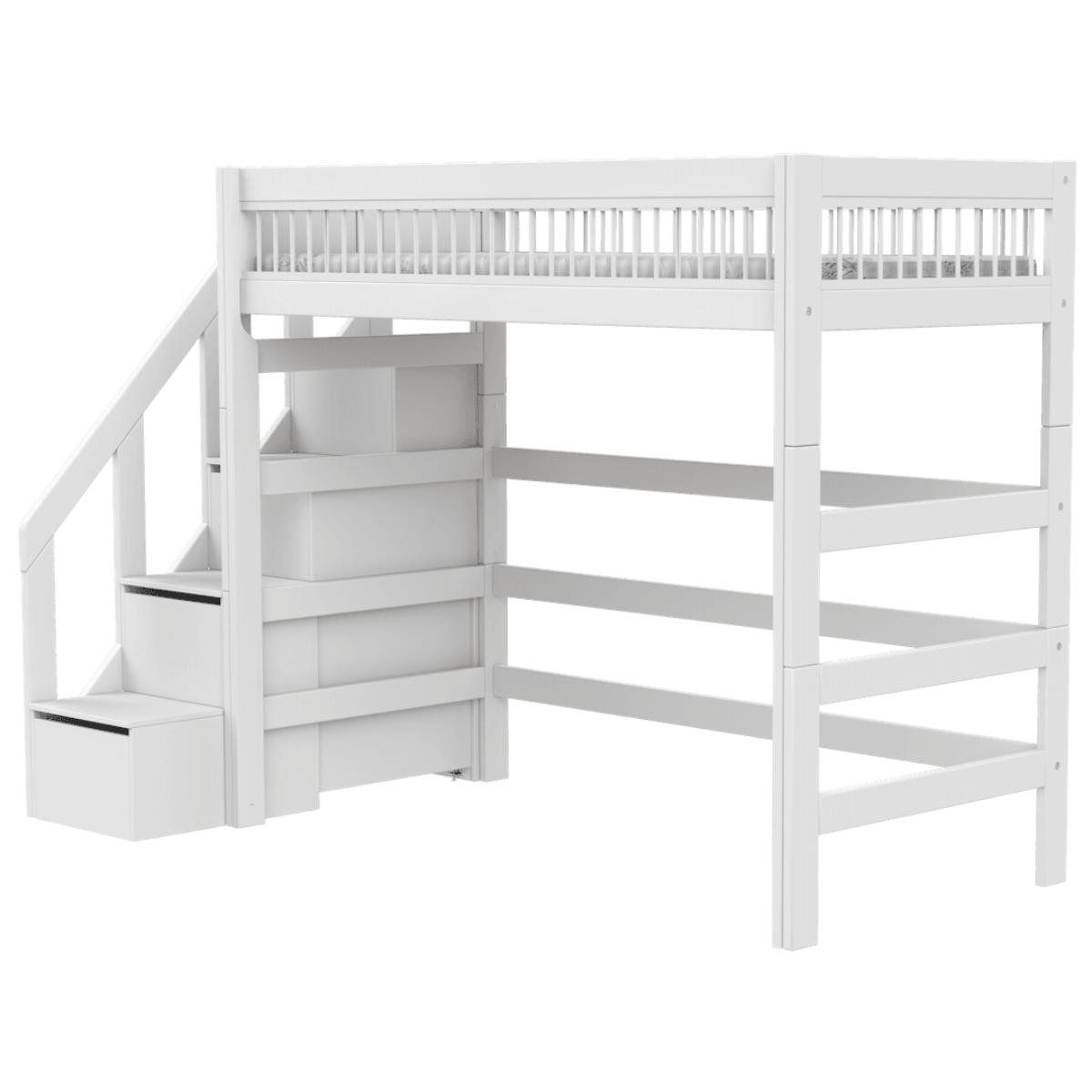 Cama alta 90x200cm escalera cajones BREEZE Somier Deluxe Lifetime blanco