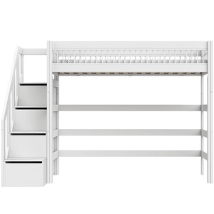 Cama alta 90x200cm escalera cajones BREEZE Somier Deluxe Lifetime blanco
