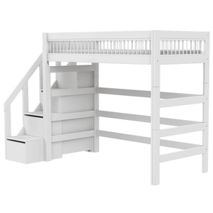 Cama alta 90x200cm escalera cajones BREEZE Somier Deluxe Lifetime blanco