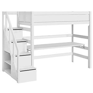 Cama alta 90x200cm escalera cajones Lifetime blanco